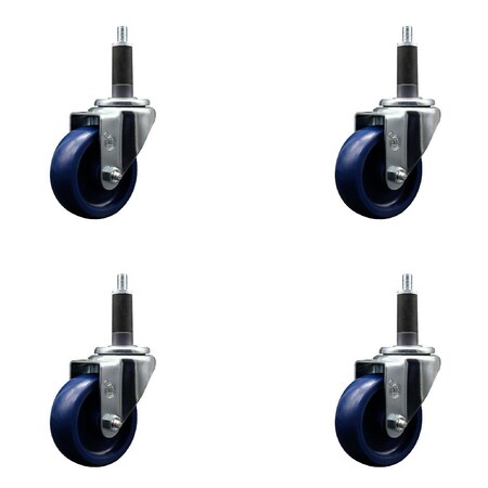 Service Caster 3.5'' Solid Poly Wheel Swivel 1'' Expanding Stem Caster Set, 4PK SCC-EX20S3514-SPUS-1-4